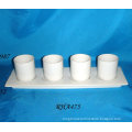 Huaide RHA475 White Ceramic 4 Cups On Long Rectangle Plate Set
